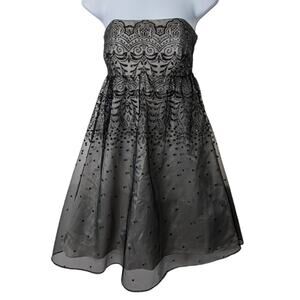 Vintage Y2K Zum Zum Strapless Formal Mini Dress Black Gray Glitter Sequins